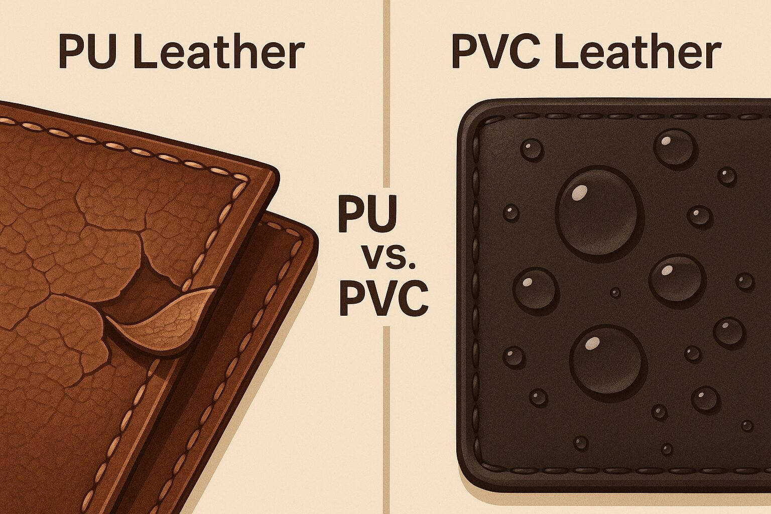 Close-up of PU leather peeling versus PVC leather resisting water drops