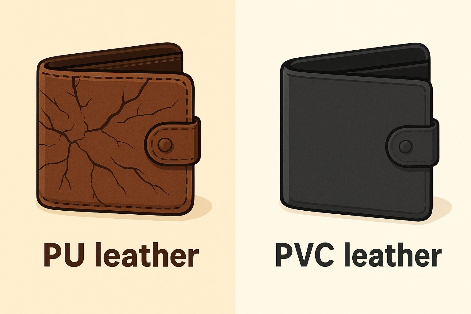 PU leather wallet with cracks compared to PVC leather wallet looking stiff but intact