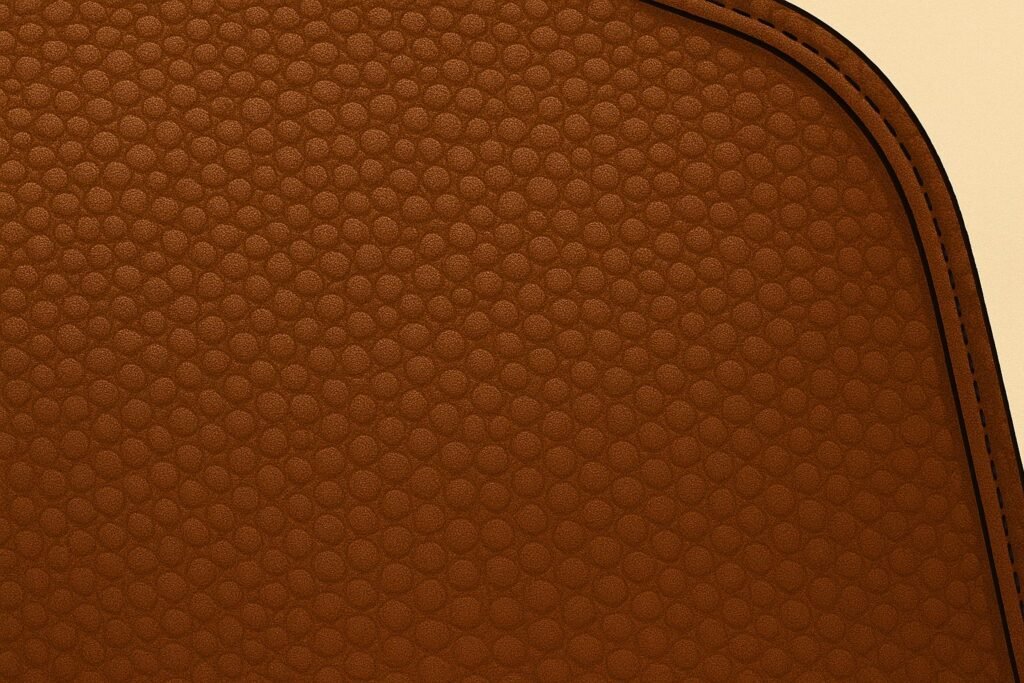 Close-up of a brown pebbled leather Coach bag highlighting texture, grain, and premium craftsmanship.
