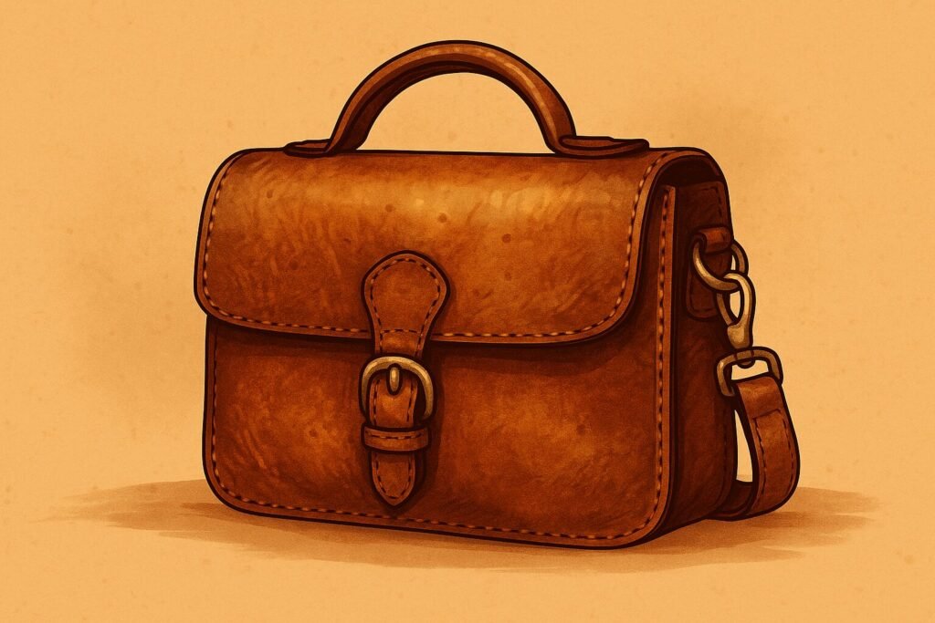 Digital illustration of a vintage brown glovetanned leather bag developing a natural patina, showcasing the aging beauty of Coach leather